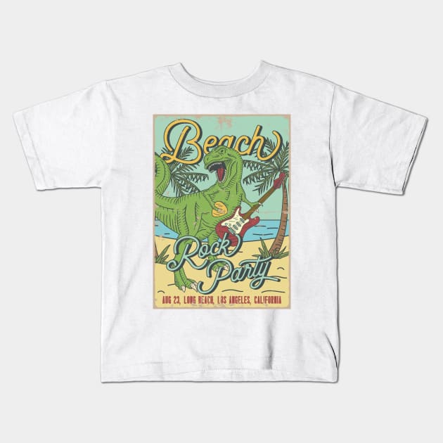 Beach Dinossaur summer rock sand festival Kids T-Shirt by SpaceWiz95